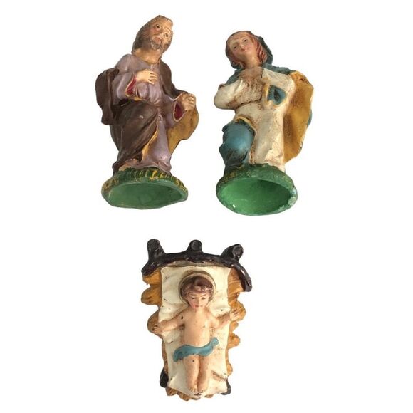 19 PIECE POSSIBLY ANTIQUE HAND PAINTED NATIVITY MADE IN ITALY - Picture 4 of 16